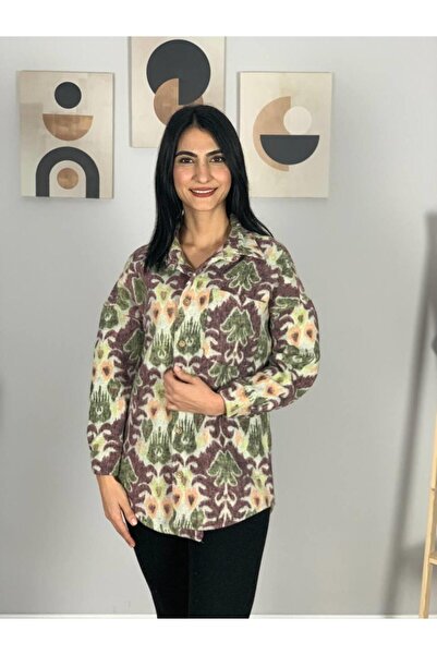 YusGos Women's Single Pocket Patterned Thick Lumberjack Jacket Shirt (Plum-Green) Standard Green