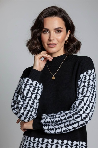 YusGos Women's Geometric Patterned Bottom Top Pants Sweater Knitwear Set