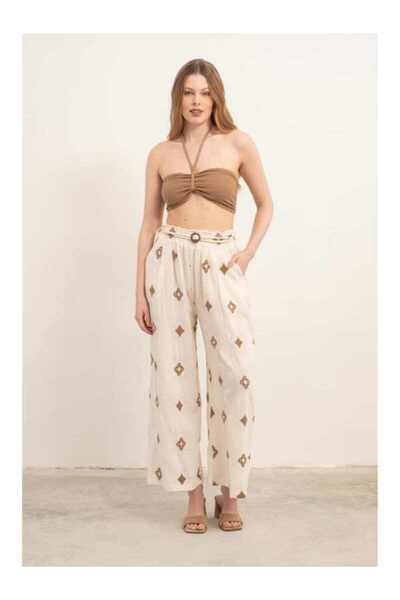 İpekçi Otantik Bordered Women's Trousers Brown