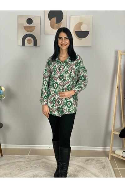 YusGos Women's Single Pocket Patterned Thick Lumberjack Jacket Shirt (Green-Brown) Standard Green