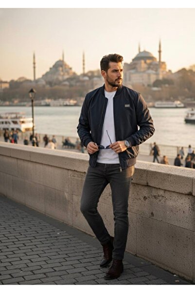 YusGos Men's Wind and Water Resistant Knitted Low Collar High Quality Transitional Zipper Coat