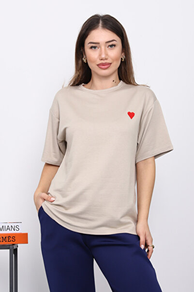 İmajButik Stone Embroidered Short Sleeve Modal T-Shirt