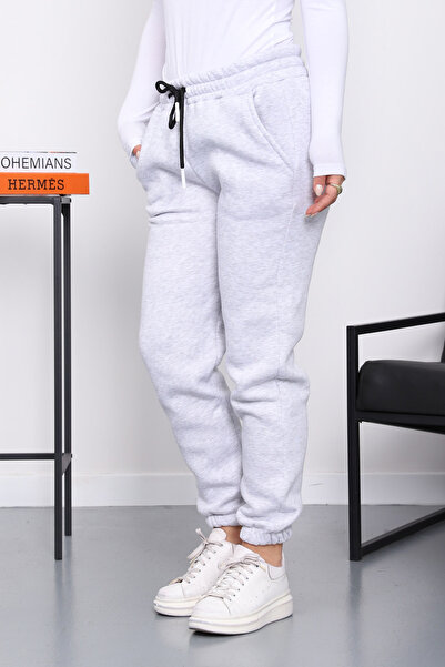 İmajButik Ανοιχτό γκρι Φούτερ με τρεις κλωστές Σ επένδυση fleece