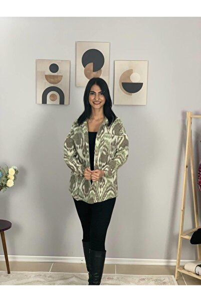 YusGos Women's Single Pocket Patterned Thick Lumberjack Jacket Shirt (Khaki-White) Standard Khaki