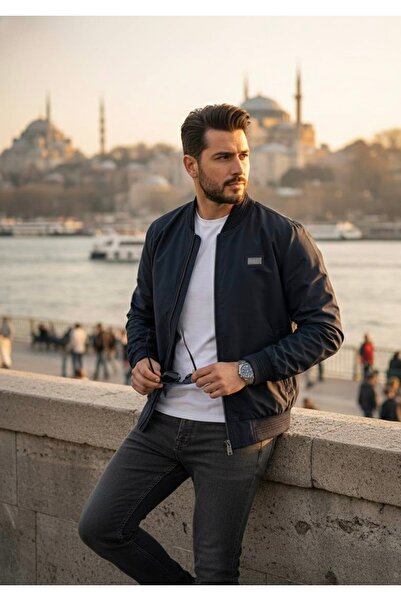 YusGos Men's Wind and Water Resistant Knitted Low Collar High Quality Transitional Zipper Coat