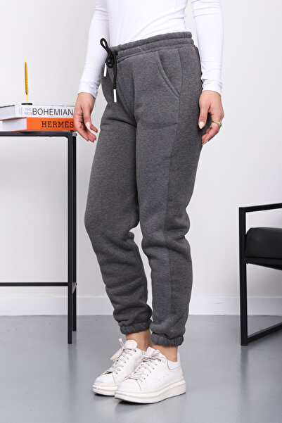 İmajButik Ανθρακί Φούτερ Τριών Σκληρών Κλωστών επένδυση fleece