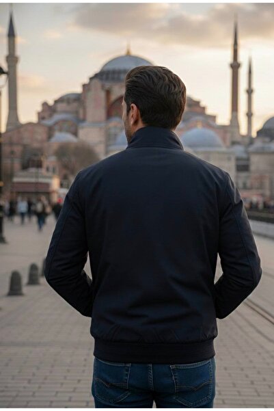 YusGos Men's Windproof and Waterproof High Quality m Transitional Coat with Knitted Detail on the Collar