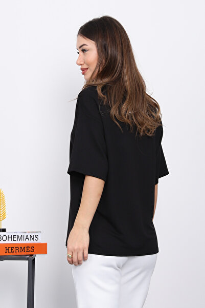 İmajButik Black V-Neck Short Sleeve T-Shirt