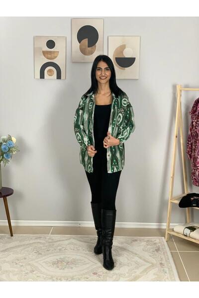 YusGos Women's Single Pocket Patterned Thick Lumberjack Jacket Shirt (Green) Standard Green