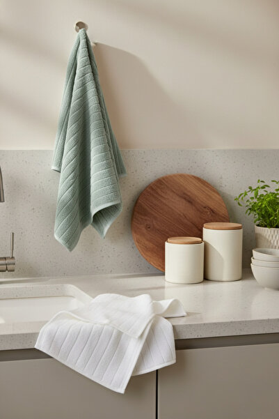 Class Microcotton 30x50 cm 2'li El-Yüz / Mutfak Havlu Seti Mint / Ekru