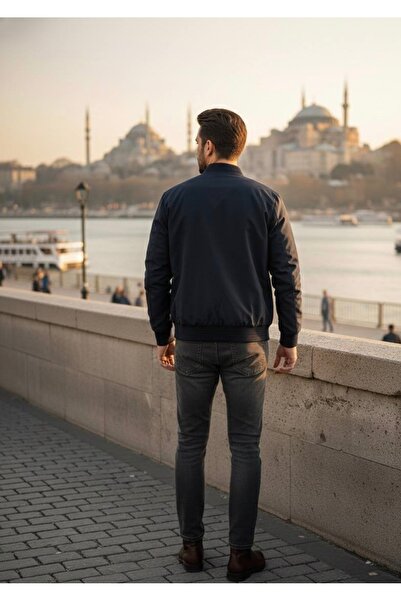 YusGos Men's Wind and Water Resistant Knitted Low Collar High Quality Transitional Zipper Coat