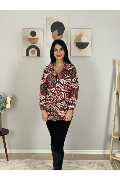 YusGos Women's Single Pocket Patterned Thick Lumberjack Jacket Shirt (Red-Brown) Standard Red