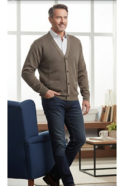 ALGE Buttoned Wool Men's Knitwear Cardigan with Steel Mesh Pockets