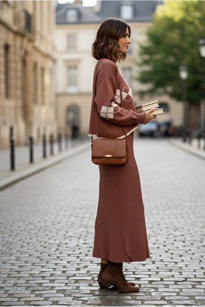 YusGos Women's Argyle Pattern Sweater Knitwear Dress