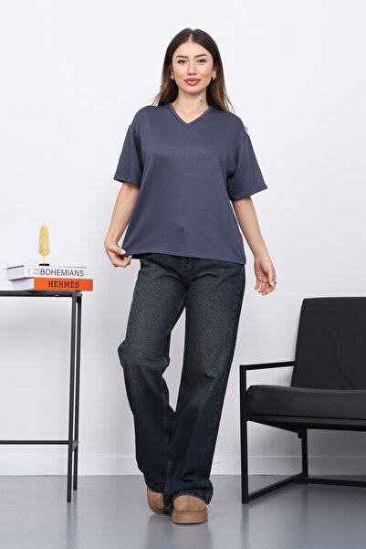 İmajButik Smoked V-Neck Short Sleeve T-Shirt