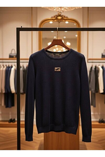 YusGos Women's Crew Neck Lace-Like Knit Metal Buckle High Quality Knitwear Sweater