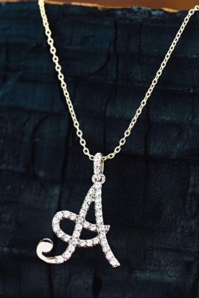 OSMANLI GÜMÜŞ Kadın Gümüş Kolye - 925 Ayar Gümüş Zirkon Taşlı A Harfi Kolye