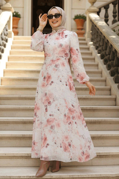 Neva Style Сукня з квітковим візерунком, екрю, з покриттям для голови 27969E