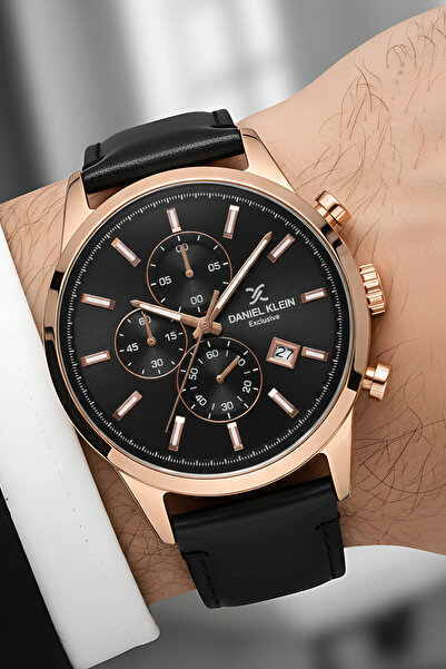 Daniel Klein Exclusive Siyah Deri Kordon Erkek Kol Saati 3 Atm+Bileklik Hediy...