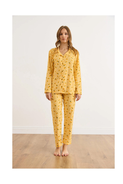 Olalook Γυναικείο σετ πιτζάμες με υφή λεμονοκίτρινο σουέντ PJM-00000023