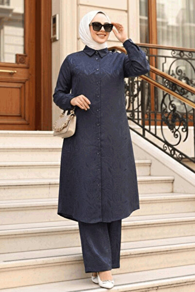 N.S NEVA STYLE Set dublu Hijab bleumarin cu model 12981L