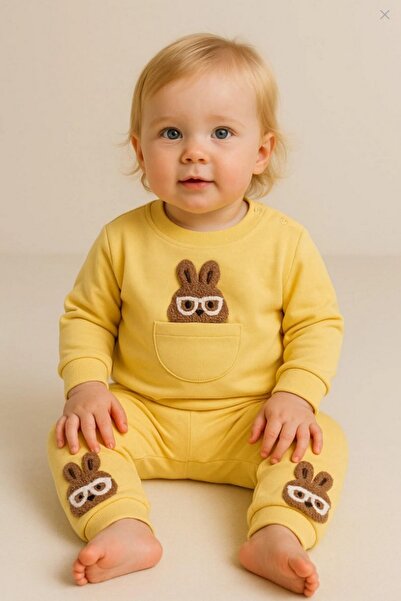 dinamik çocuk Girl baby cute rabbit embroidered long sleeve 2-piece bottom to...