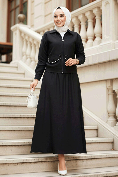 N.S NEVA STYLE Set dublu cu fusta hijab neagra cu fermoar 44751S