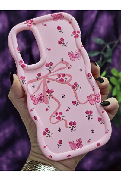 Magic Ring Samsung Galaxy A34 Uyumlu Kelebek Kurdele ve Çiçek Desenli Pembe T...