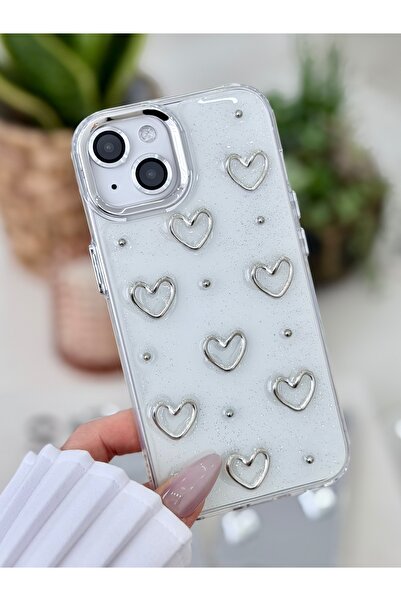 Go Aksesuar حافظة هاتف Apple Iphone 13 - 14 - 15 متوافقة مع شكل قلب معدني ثلا...