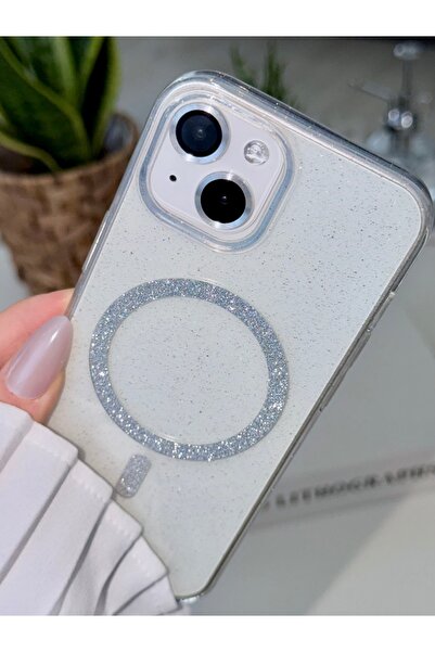 Go Aksesuar Iphone 13 - 14 Ve 15 Uyumlu Glitter Gerçek Magsafe Özellikli Simli Işıltılı Şeffaf Kılıf