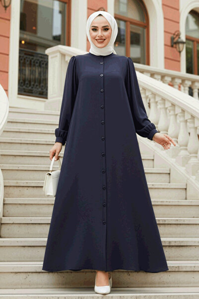 Neva Style Buttoned Smoked Hijab Abaya (45283Fu)