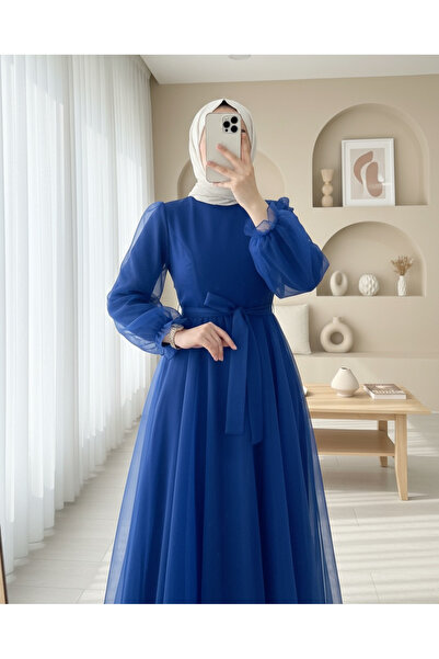 HİJABAYA Kabarık Kol Ve Etekli Kuşaklı Tül Abiye