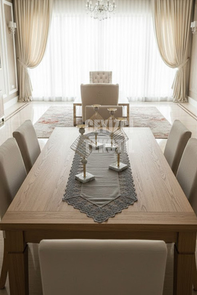 Çt Çeyizci Tekstil Velvet Lace Detailed Gray Runner (140X40Cm)