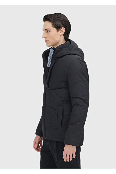 Ramsey Black Regular Fit Hooded Casual Woven Coat