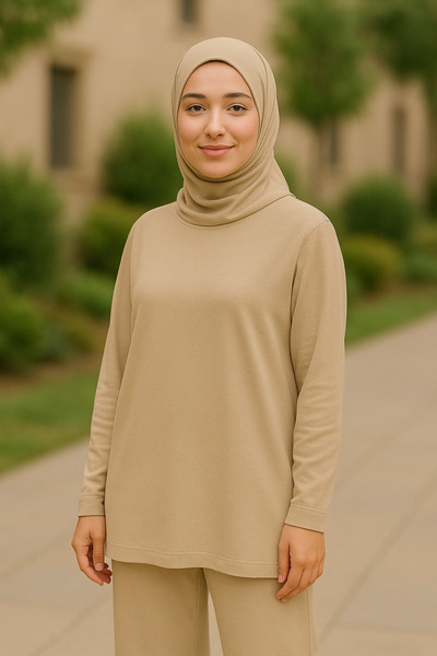 SCZ Bej Oversize Tesettür Eşofman Takımı