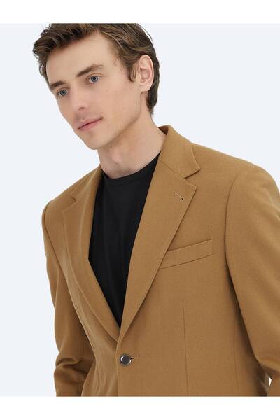 Kip Camel Hair Plain Modern Fit Wool Blend Jacket