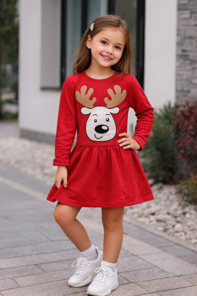 OEM Red Christmas Dress with Reindeer, 4-5 years