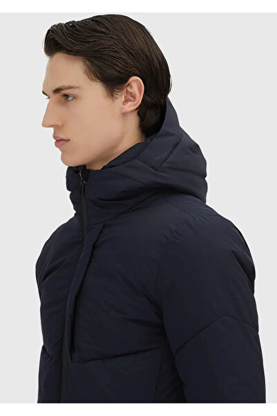 Ramsey Navy Blue Regular Fit Hooded Casual Woven Coat
