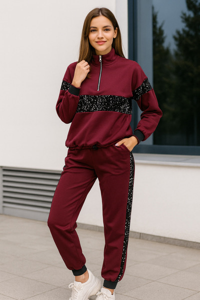 OEM Women's burgundy tracksuit with sequins, size S