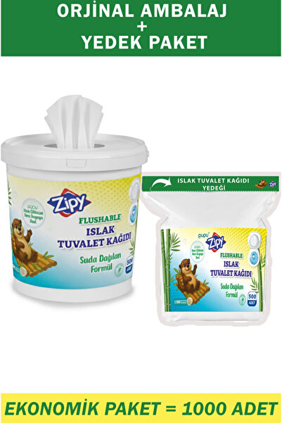 zipy Flushable Yedek Ürün ile bilrlikte Islak Tuvalet Kağıdı Kovalı 1000 Adet'li