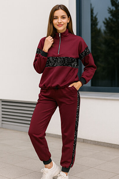 OEM Women's burgundy tracksuit with sequins, size M