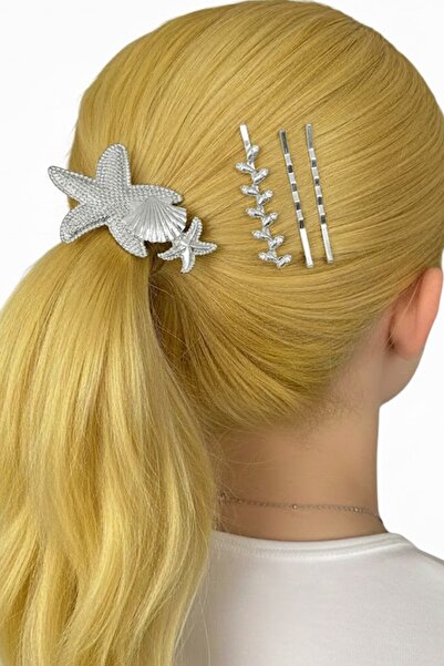 CAŞ DEKORASYON Σετ αγκράφες από λάστιχο και σύρμα σε ασημί χρώμα με φιγούρα αστερίας