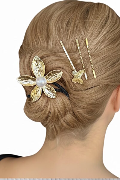 CAŞ DEKORASYON Gold Color Flower Figured Rubber Buckle and Wire Buckle Set