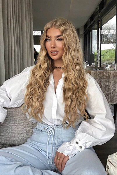 TAKIŞTIR Isıya Dayanıklı Yıkanabilir Yarımay ÇıtÇıt Saç 16#Sarı-Dalgalı-60Cm-...