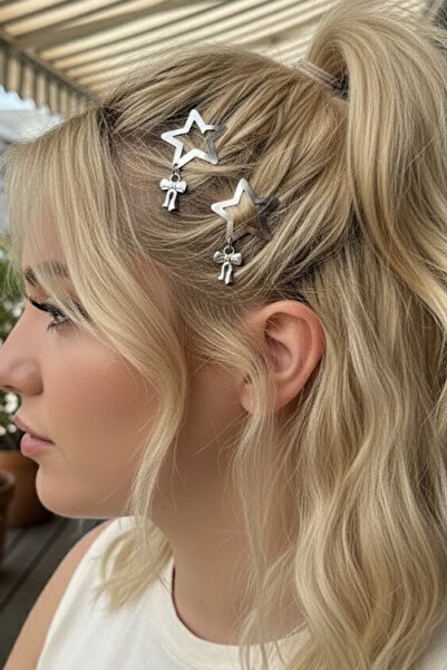 CAŞ DEKORASYON Srebrna boja, zvezda oblikovana Sa mašnom metalna bočna kopča set