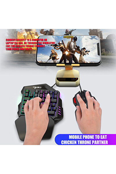 HXSJ لوحة مفاتيح ألعاب J50 بيد واحدة، 35 مفتاحًا، إضاءة خلفية LED، ماوس ألعاب سلكي