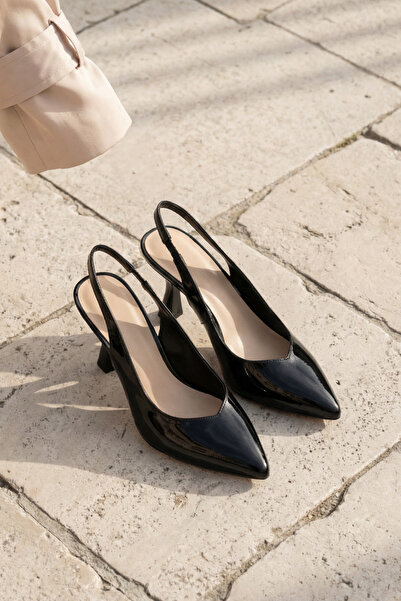 Brielfy Beryls Pantofi cu toc pentru femei, negri, plat, elastici, moderni, c...