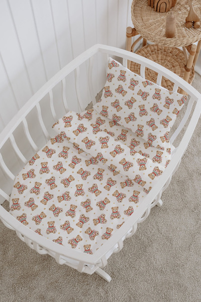 Messido 100% Cotton Poplin Baby Crib Bedding Set 80X120 cm - Cute Winter Bears