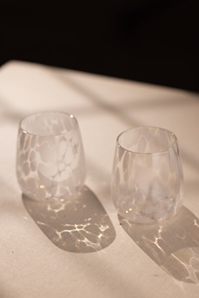Rakle Spotted Handmade Self-Colored Set of 2 Water Glasses White 330 Cc
