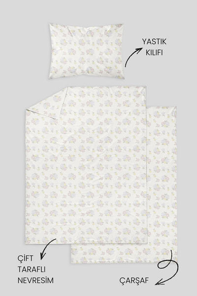 Messido 100% Cotton Poplin Baby Crib Bedding Set 80X120 cm - Pastel Spring Flowers